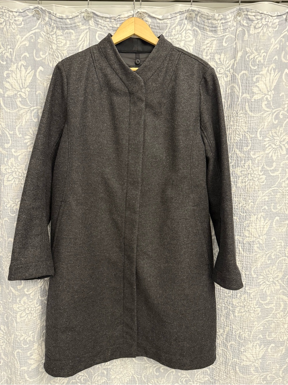 Unique Lululemon Dark Grey Wool Coat with Vest Liner
